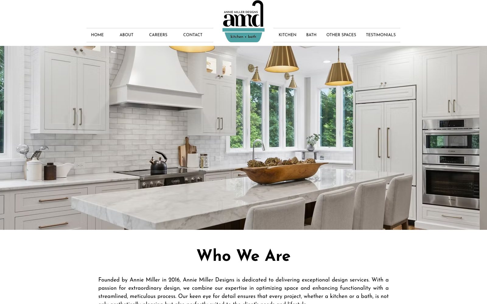 The current anniemillerdesignscompany.com homepage